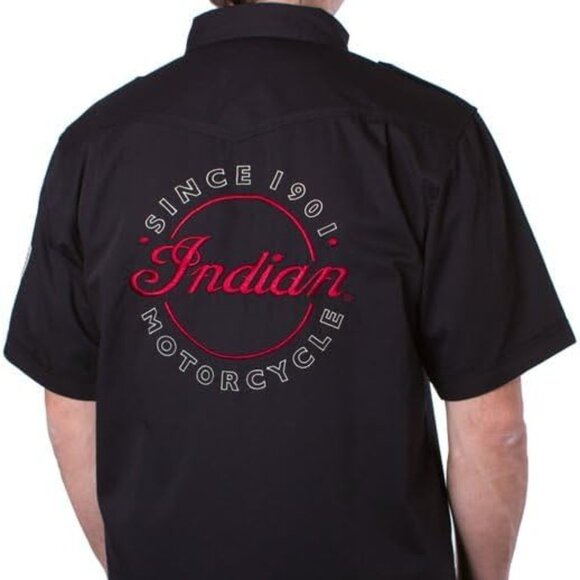 Indian Motorcycle Men's Short-Sleeve Casual Black Button-Down Shirt Size XL - Picture 2 of 10